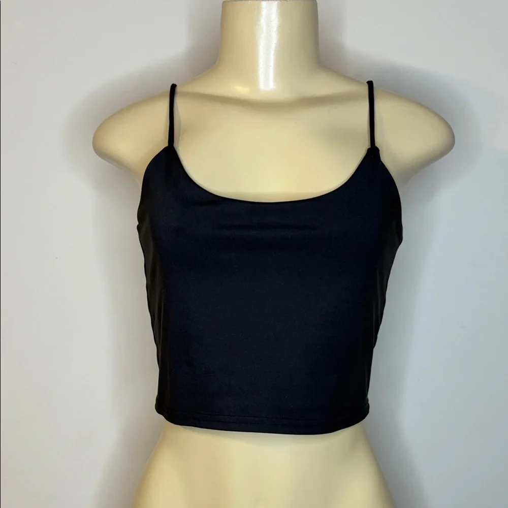 ETHOS Black Spaghetti Strap Crop Top Shelf Bra Size M - Picture 1 of 6